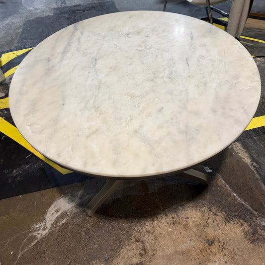 Alexandra White Marble Top Pedestal Table, Mango Wood, 39"Dia x 30.25"H