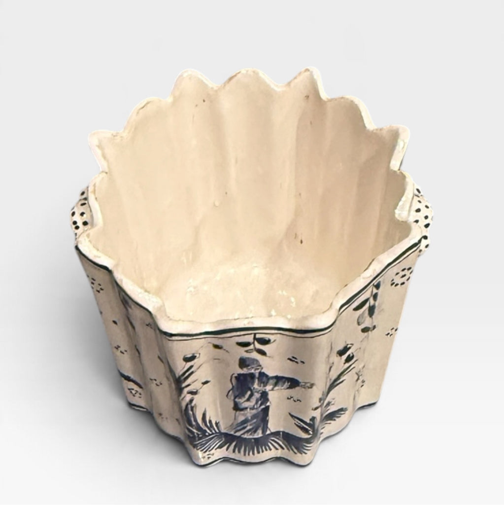French handpainted cachepot, blue/white, 6"Dia x 5"H