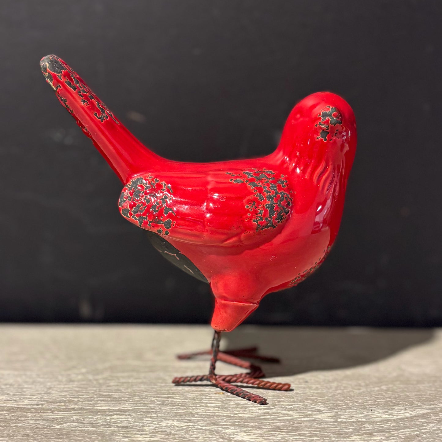 Red Ceramic Bird Figurine 6" W  x 4" D x 6" H