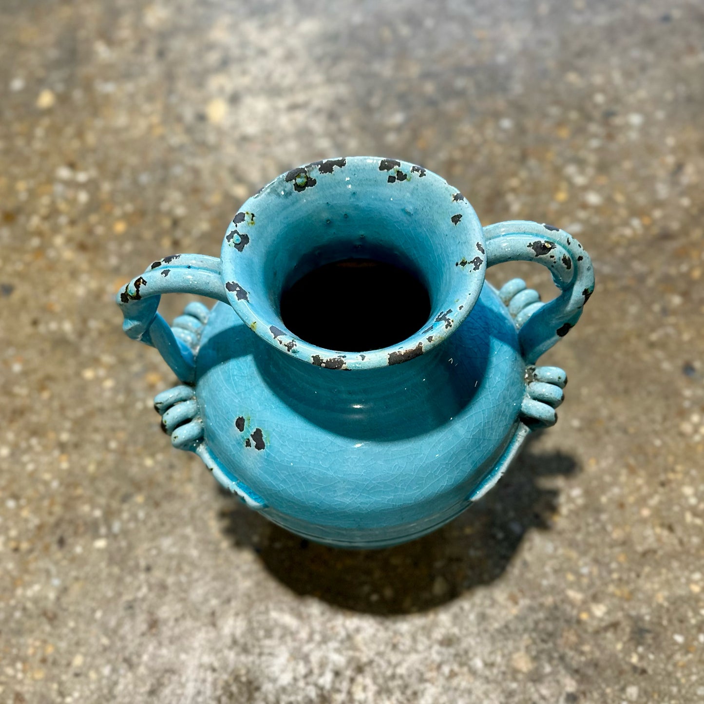Large Old World Ceramic Urn Vase, Light Blue, 11" L x 12" W x 12" H