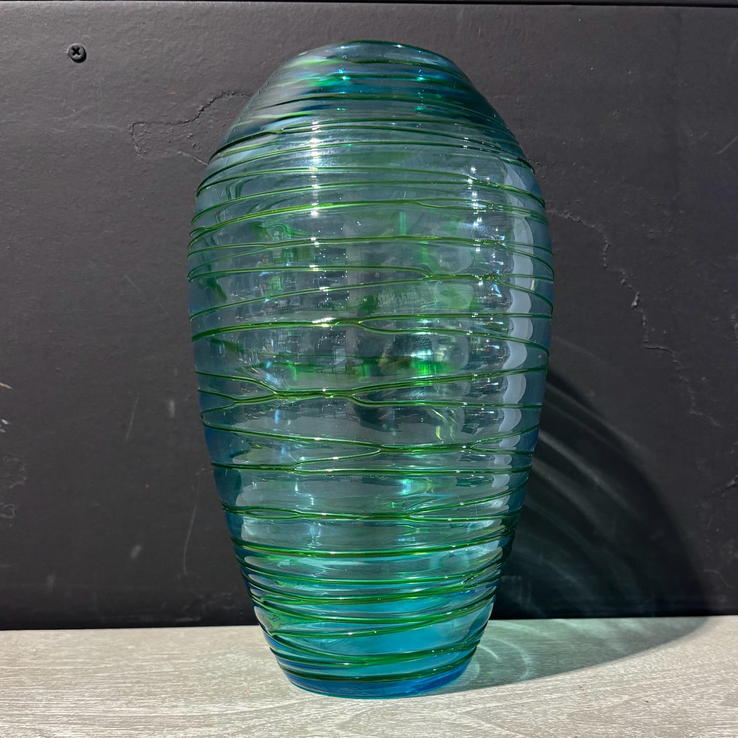 Green Glass Swirl Vase 20" D x 11" H