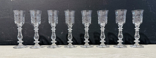SET of 8 Rock Sharpe crystal cordial  glasses, 'Sutton' pattern, 5.25"H