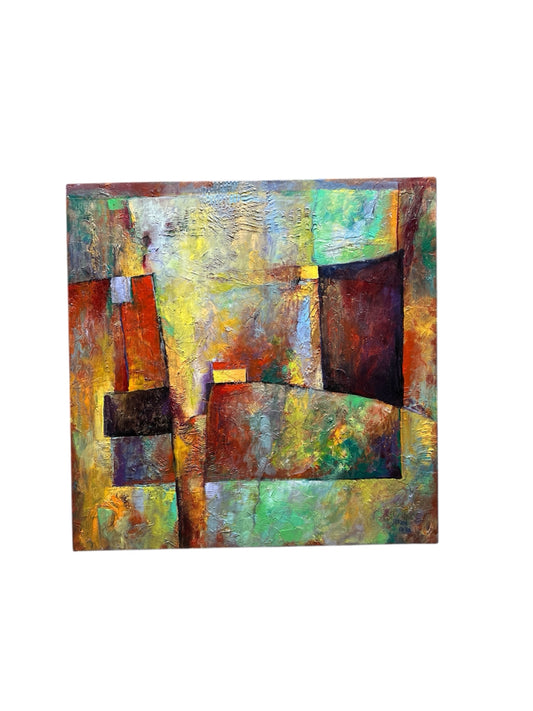 Signed original abstract oil/acrylic, S. Kasun, 24"W x 24"H x 1.5"D