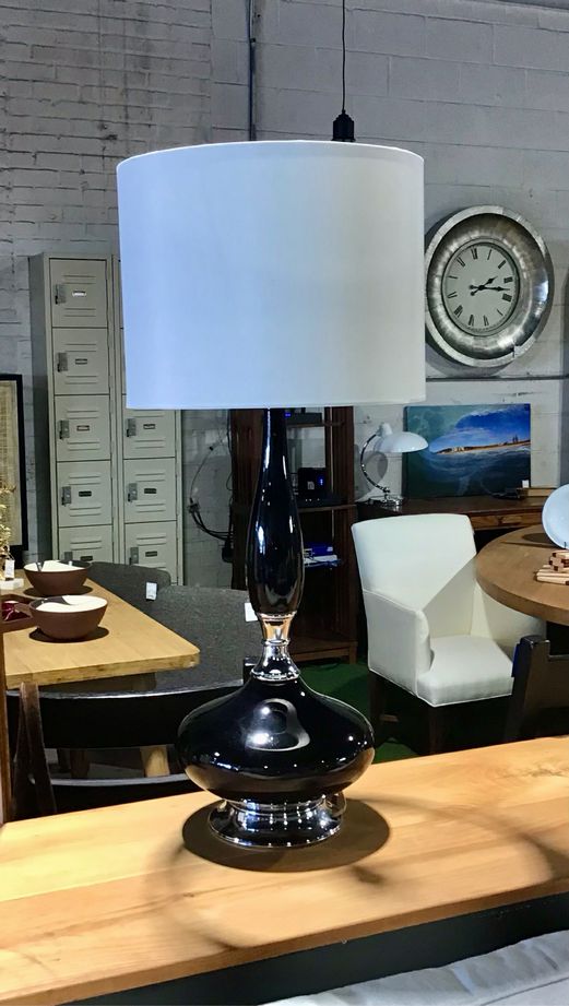 MCM Black Glass Lamp 34"x10.5x10.5