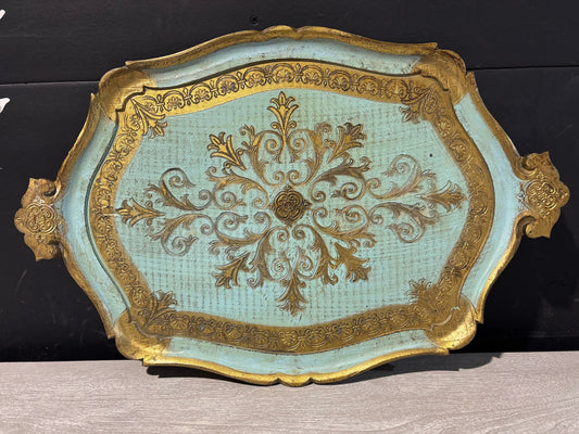 Vtg Florentine Painted Tray 23.5" W x 15.5" D x 1" H