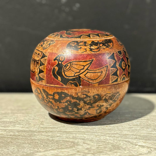 Wooden Round Painted Box 4" H x 13" D