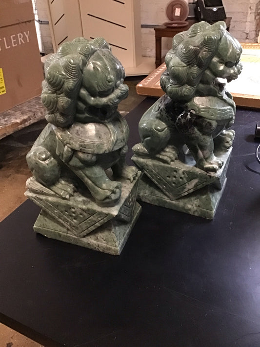 PAIR Chinese Jadeite " Foo Dog" Statue 9.5" H x 3.5" W x 5" D