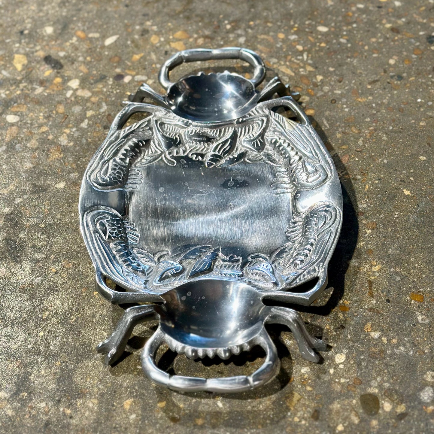 Vintage Crab Serving Platter, Cast Aluminum, 17" L x 10.5" W x 2" H