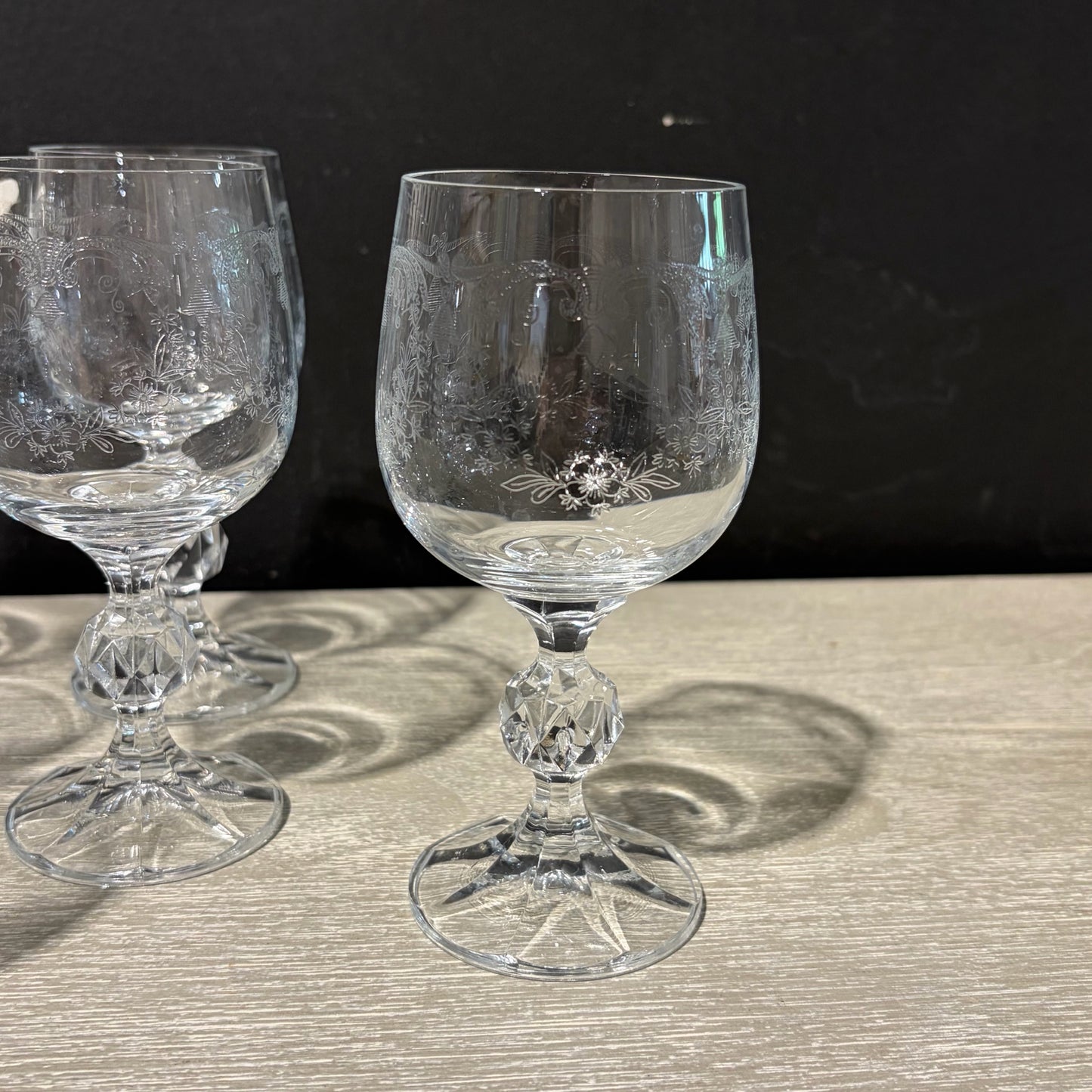 Set of 6 Bohemia Crystal Cascade Wine Glasses 5.5"H x 3"Dia