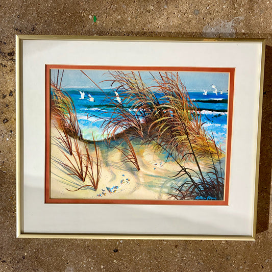 Coastal Seascape by Allen Jones, Gouach, 16"Wv x 13.25"H x 1"D