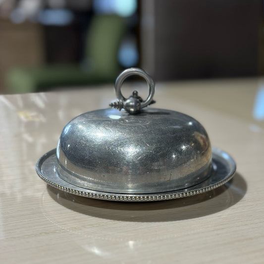 Covered Cheese/Butter Dish, aluminum, 6.5" D x 4" H