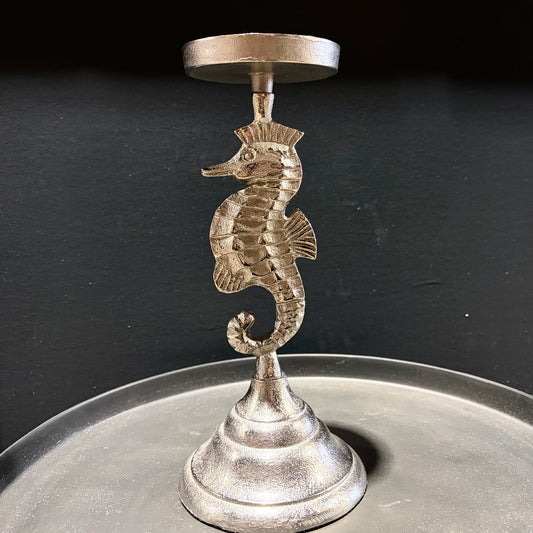 Silver Seahorse Candle Holder, 5"W x 5"D x 11"H
