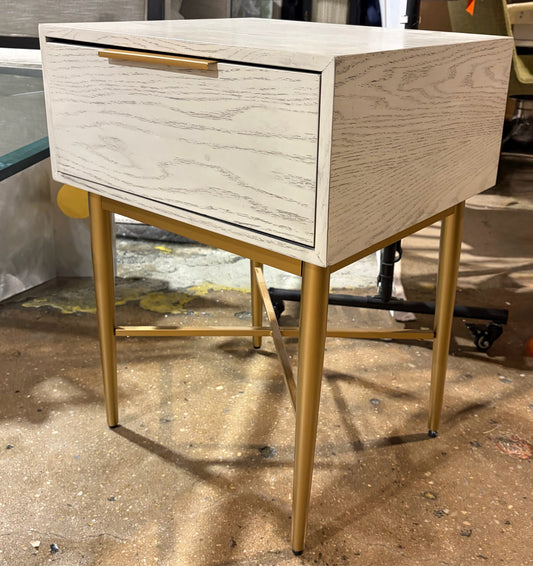 Pierre One Drawer Nightstand, Washed Oak & Gold, 19"W x 17"D x 25"H
