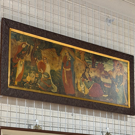 Lacquered Wood Panel, Persian Scene, 54"W x 21.5"H x 1"D