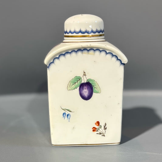Antique Italian Ginori tea caddy, fruit/flower, 3"W x 2"D x 5"H