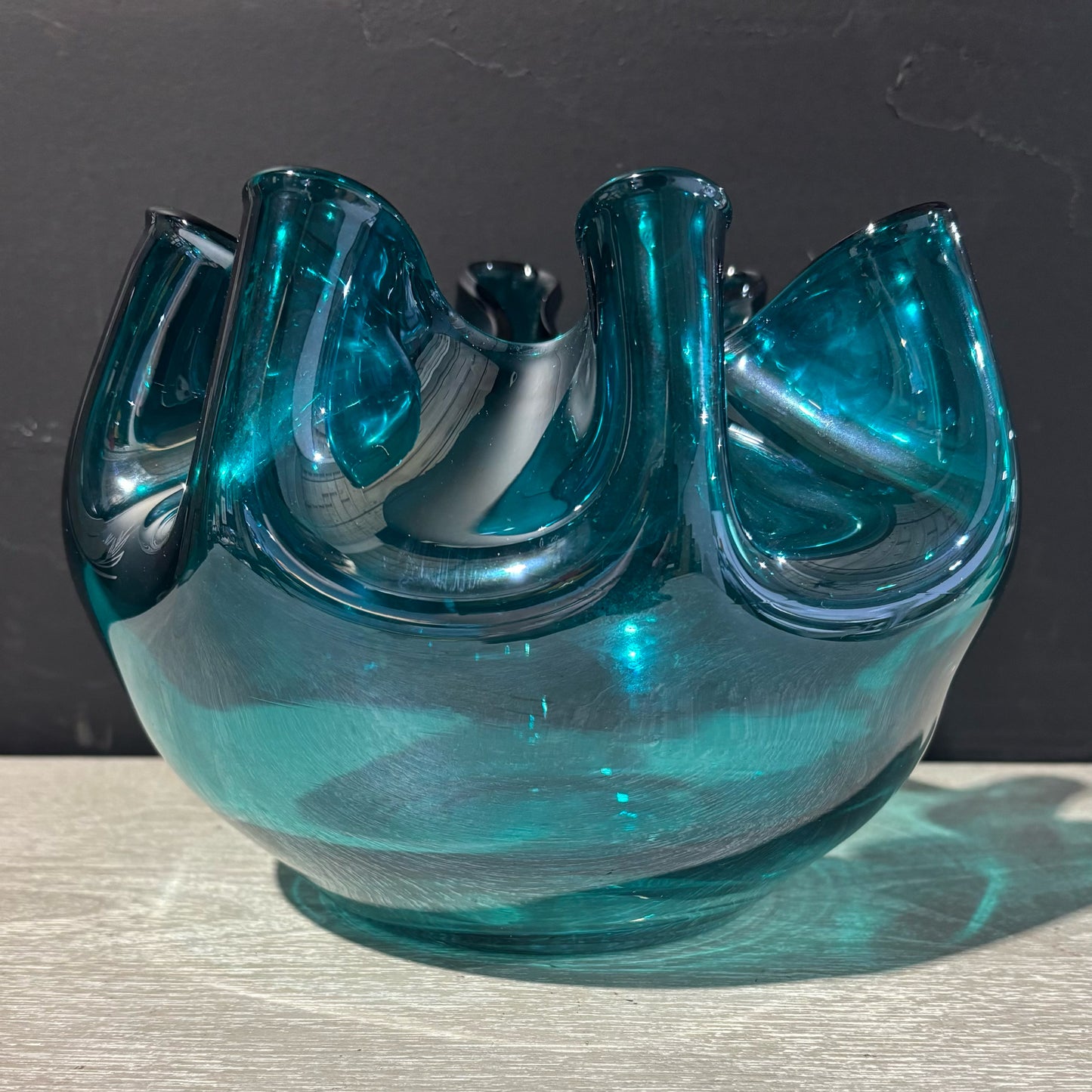Murano Style Aqua Glass Vase 29" D x 7" H
