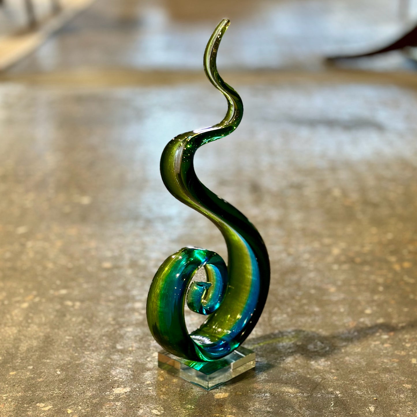 Art Glass Sculpture, Blue & Green, 15.75" H