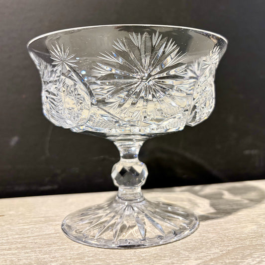 8 VTG Cut Cyrstal Compotes/Champagne Glasses, Starburst Design, 4.25"Dia x 4"H