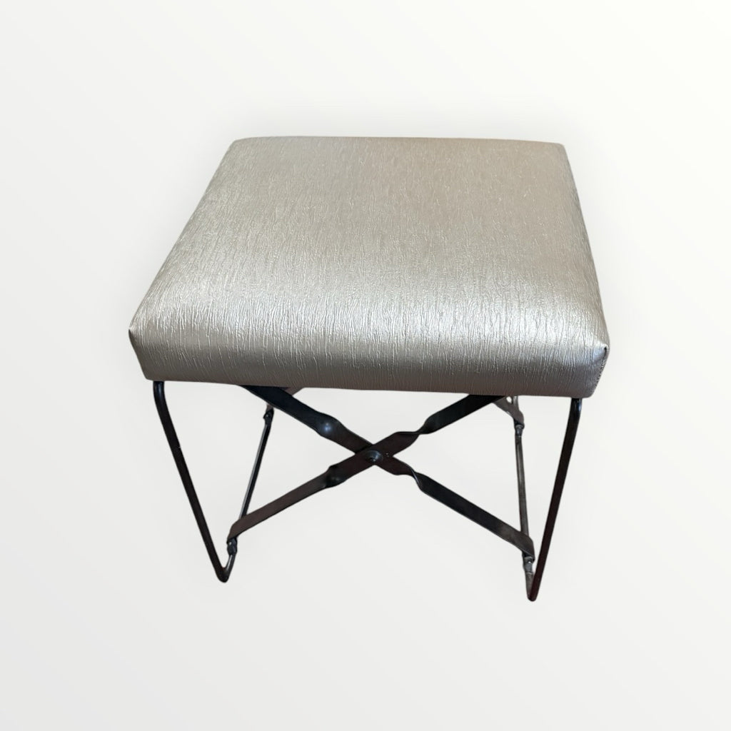 Palacek Ottoman, pewter textured leather, wrought iron, 18"W x 18"D x 19"H
