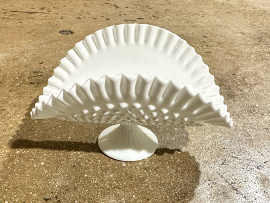 Vintage Fenton milk glass compote, 12.5"L x 8"W x 8.2"H