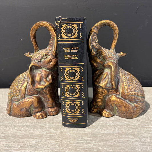 Vintage Pair of  Bronze Elephant Bookends, 8.5"H x 5.5"W x 3.5"D