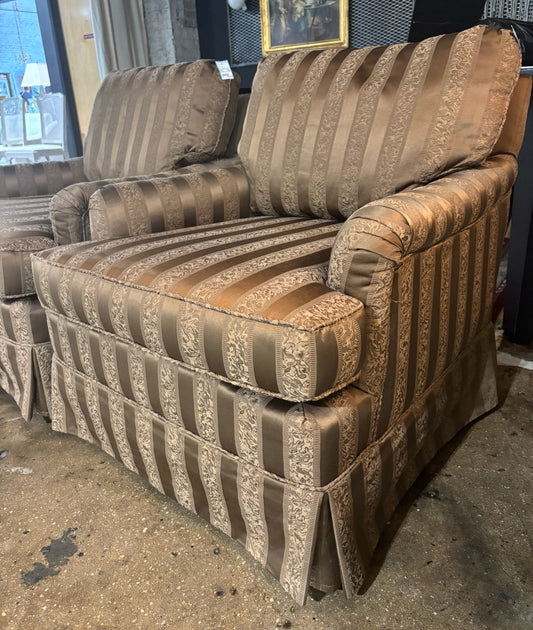 Brown Striped Club Chair, 34" L x 32.75" W x 32" H