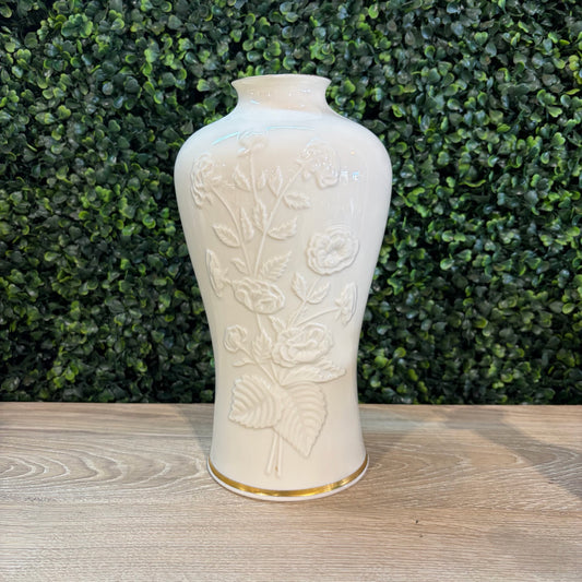 Floral Lenox Vase w/Gold Trim, 10"H x 6"Dia