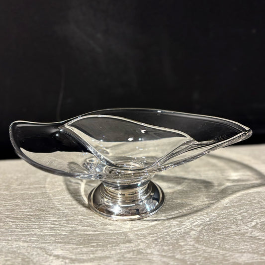 MCM Divided Glass Dish w/ Sterling Silver Base 8.25" W x 6" D x 2.5" H