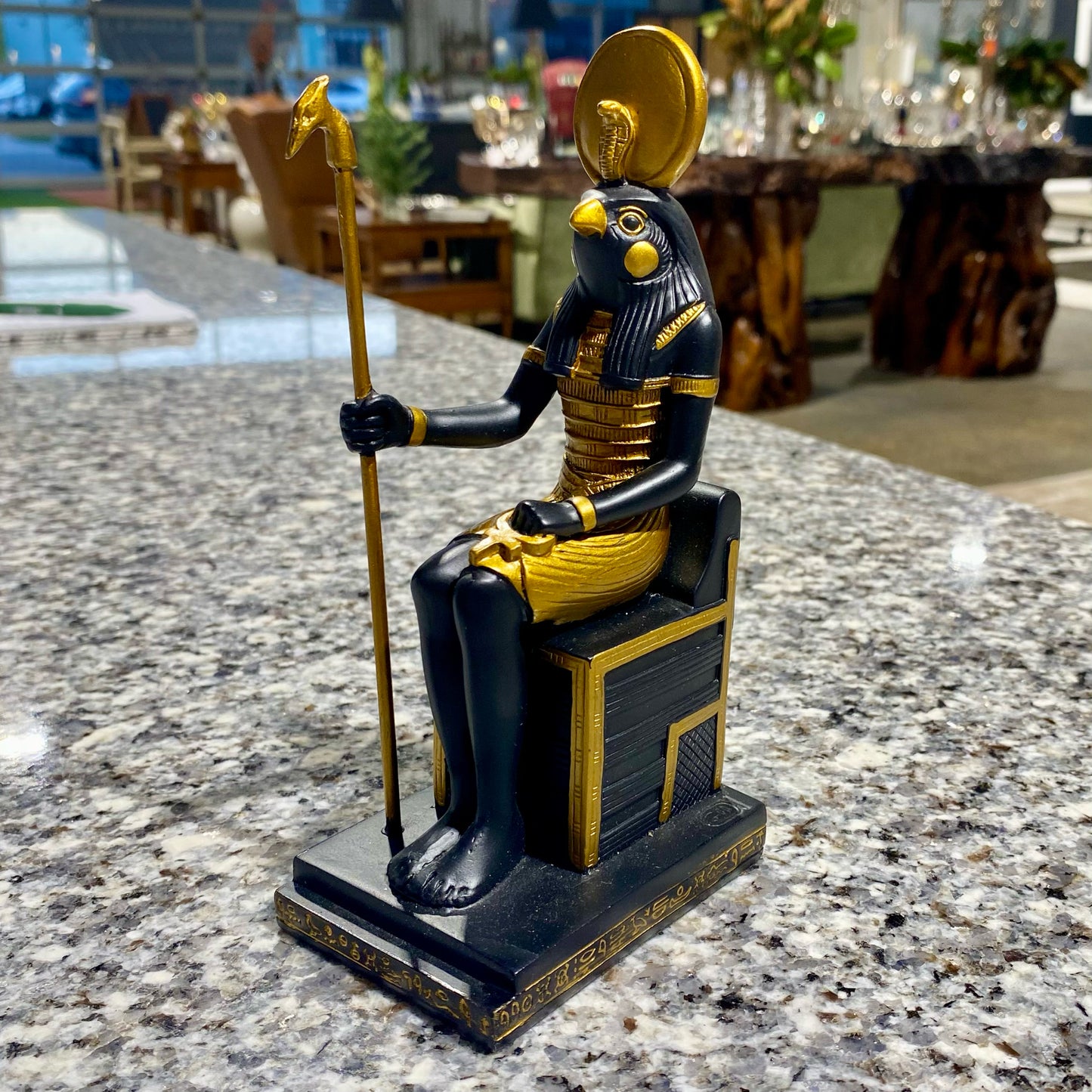 Egyptian Seated Orysius Statue Figurine, 7" H x 2.5"W x 3.5"D