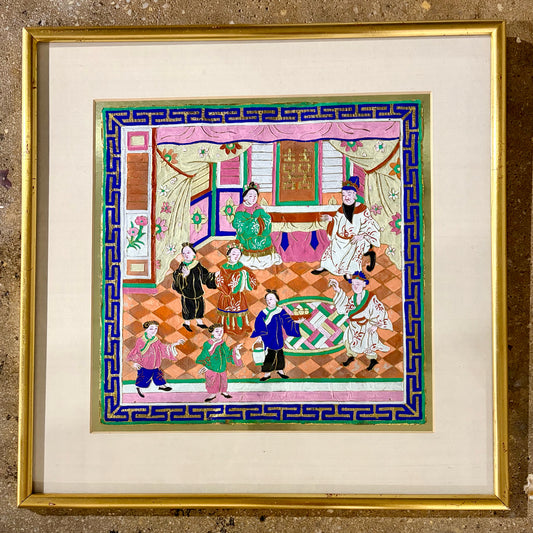 Antique Chinese Fireworks Label, Hand-Painted, 17.75"W x 17.75"H x .75"D