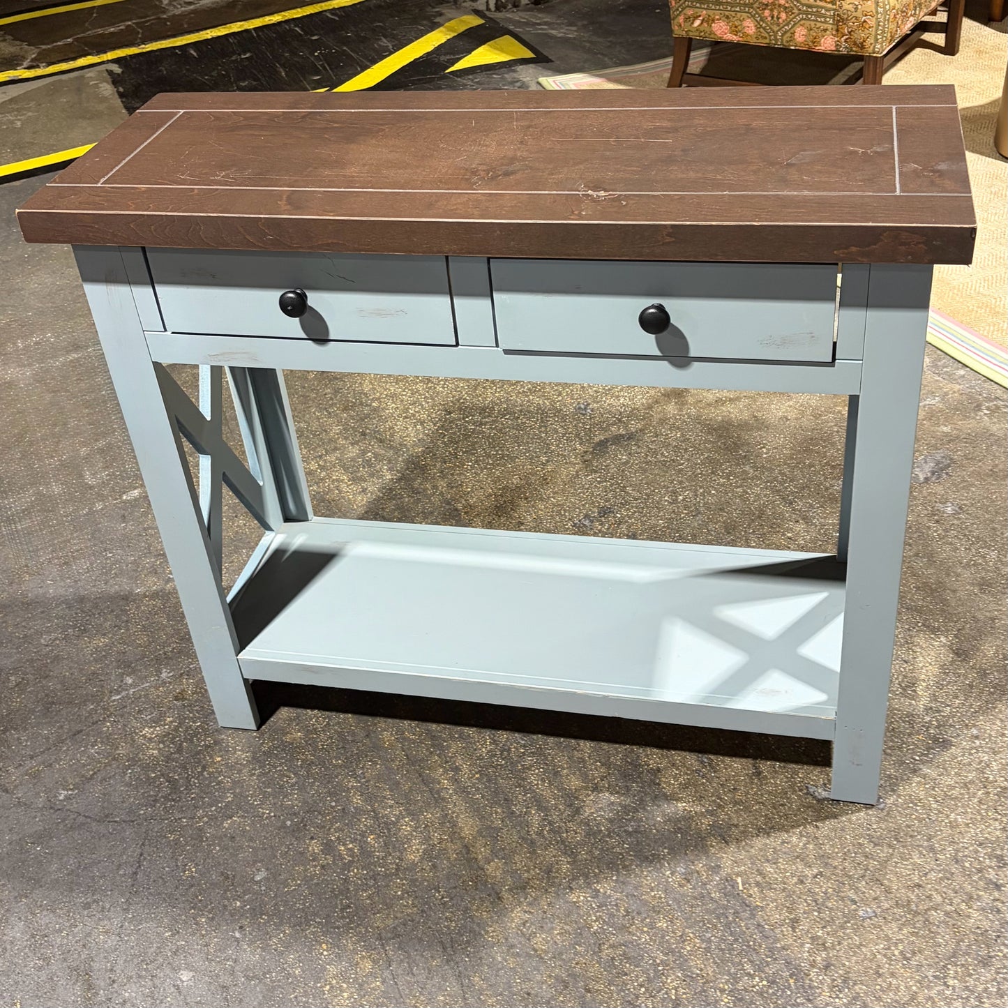 Rustic 2 Drawer Console Table, 38"W x 13.75D x 32.5"H