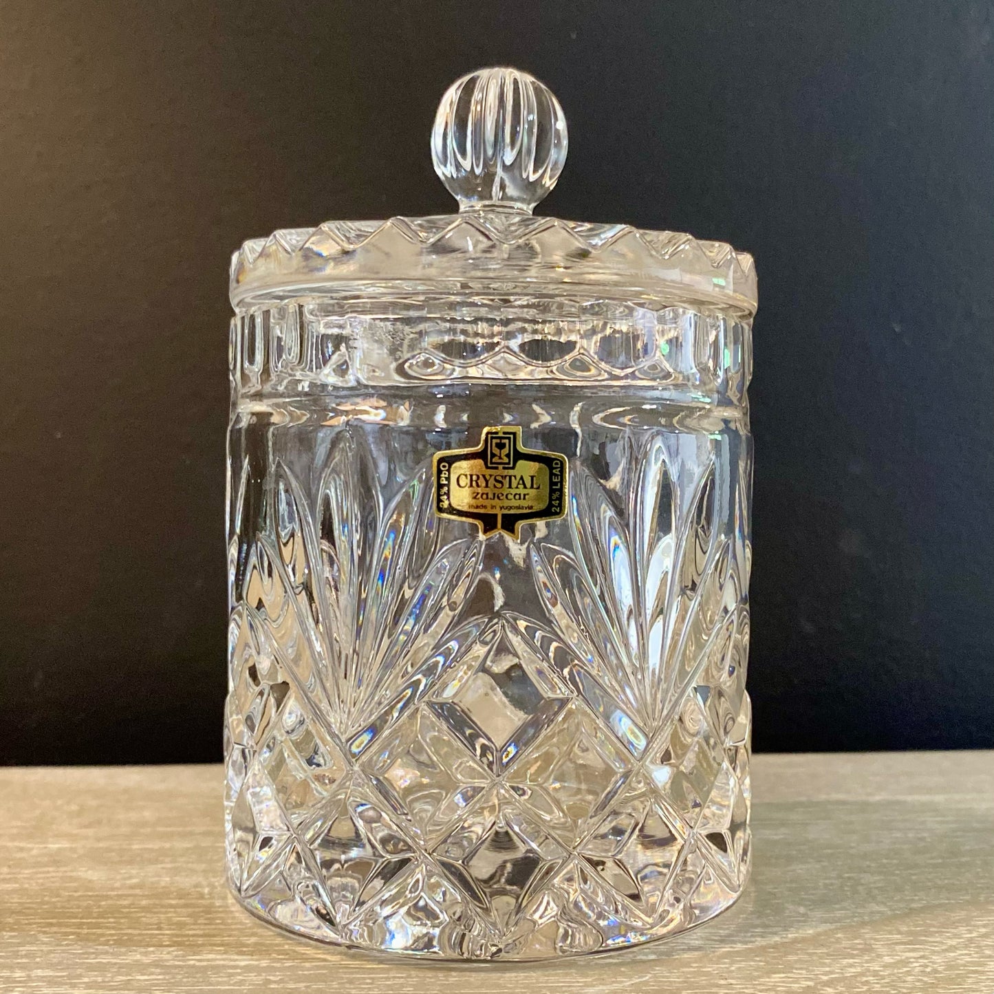 Zajecar Crystal Apothecary Jar W/Lid, 5.75"H x 4.5"D