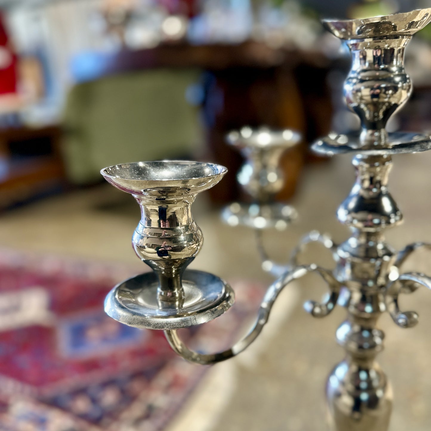 Traditional Four Arm / Five Candle Candelabra, Chrome Finish, 18" Dia x 28" H