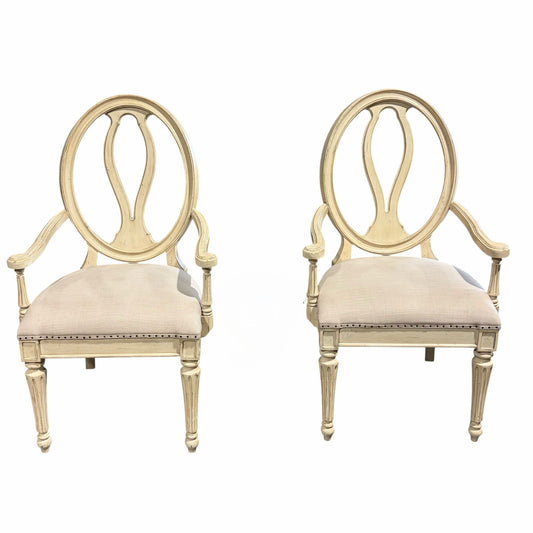 Pair Of European Farmhouse Oval Back Armchairs, 24.5"W x 23"D x 41"H