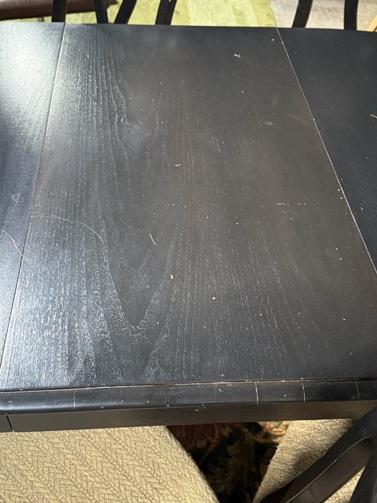 Black Oval Dining Table w/ Leaf, 72" L x 36" W x 29" H + 6 Black & Tan Chairs