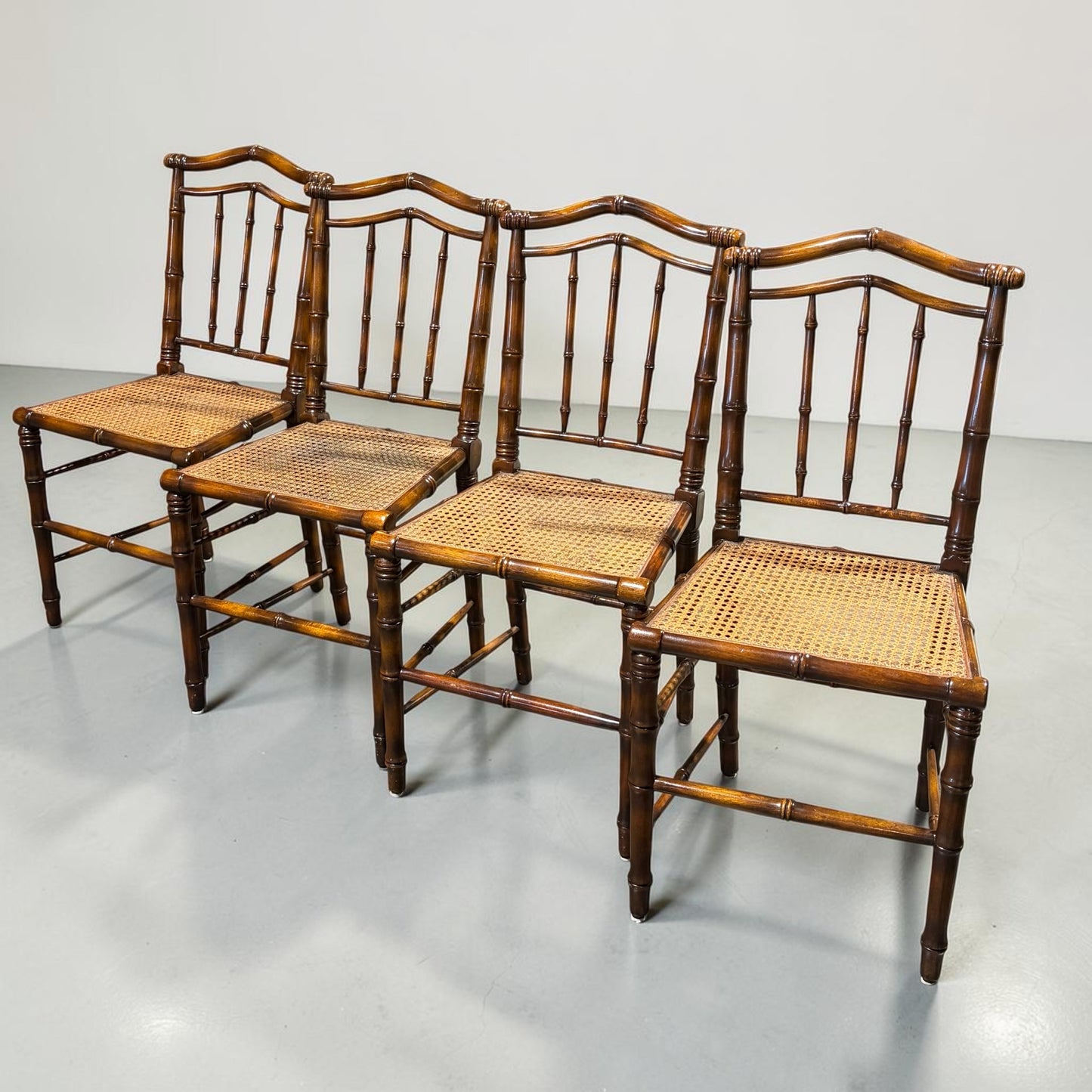 4 VTG Faux Bamboo w/Cane Seats, Side Chairs, 18"D x 17.5"W x 36"H