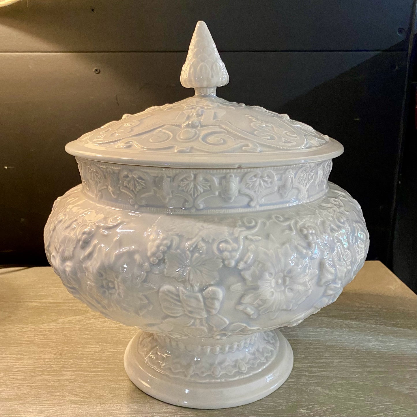 Ceramic Compote W/Lid, 13"H x 12.5"Dia