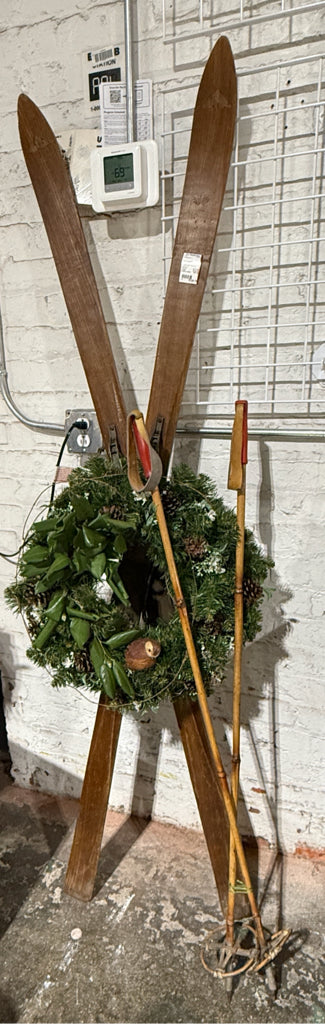 Vintage Alpine skis and poles, 51"L