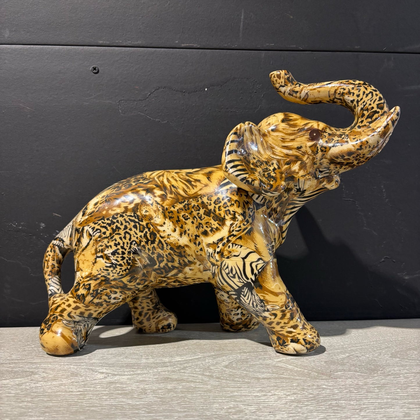 Porcelain Elephant, Safari Pattern 13.5" W x 7" D x 10" H