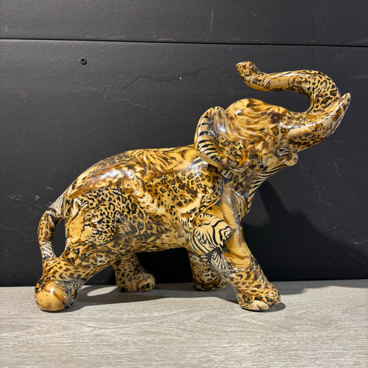 Porcelain Elephant, Safari Pattern 13.5" W x 7" D x 10" H
