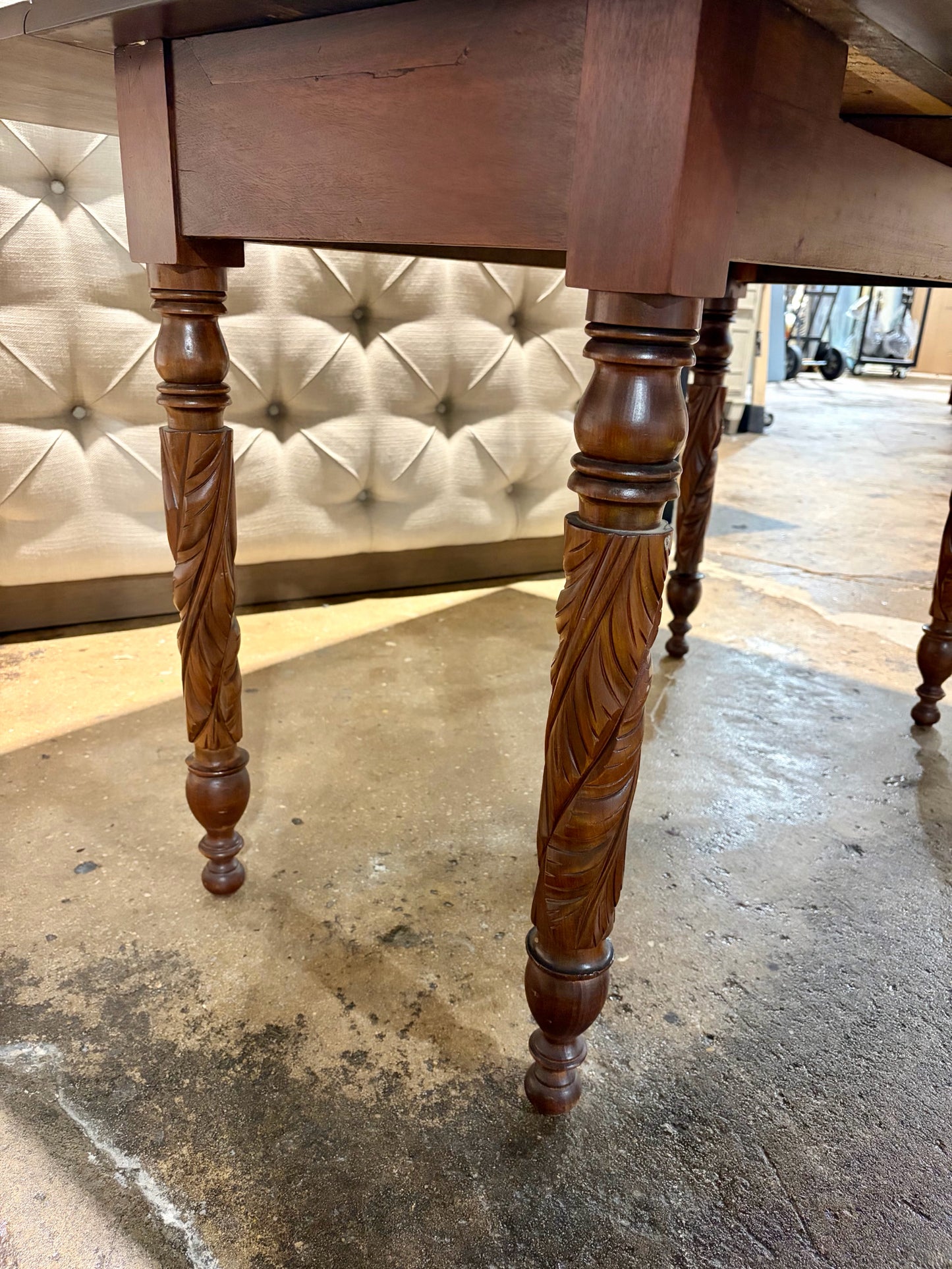 Antique Drop Leaf Table w/Carved Legs, Walnut, 50"L x 42"W x 28"H