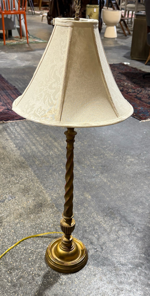 Barley twist table lamp, gold/criimson, 12" DIA x 32"H