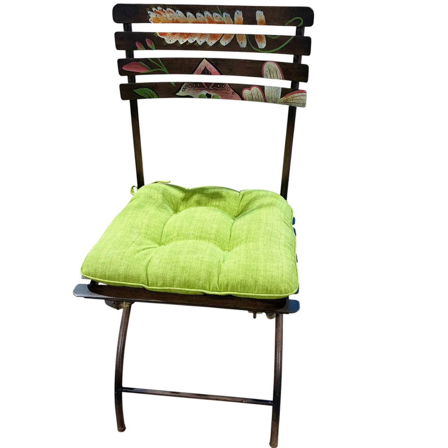 Hand Painted Metal Folding Chair, 17"W x 19"D x 35.25"H
