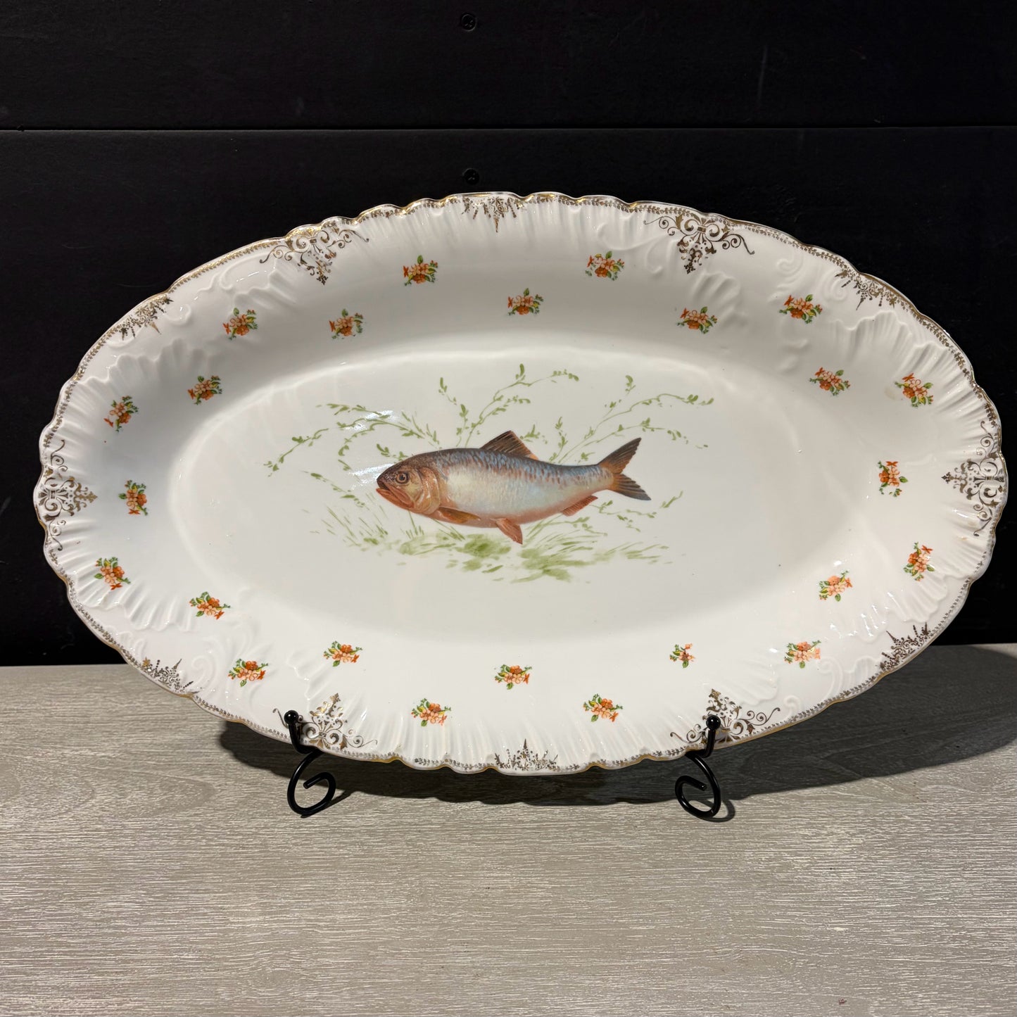 Antique Austrian Porcelain Fish Platter John Wanamaker, 18.25"W x 11"D x 1.75"H