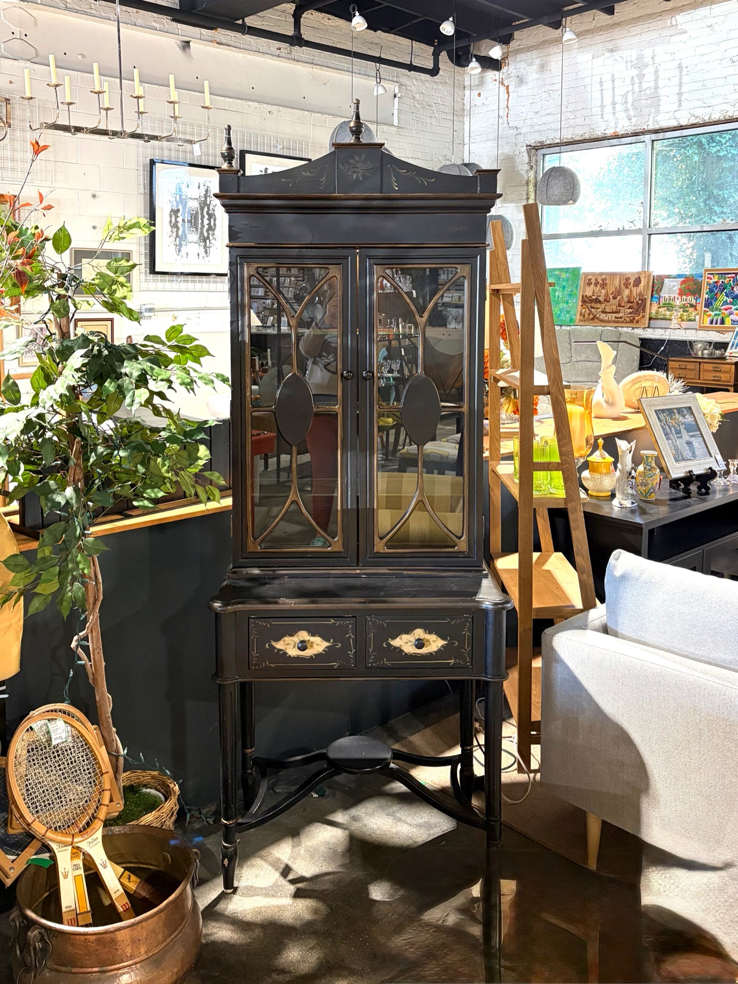 Black & Gold Hutch 32" W x 18" D x 85" H