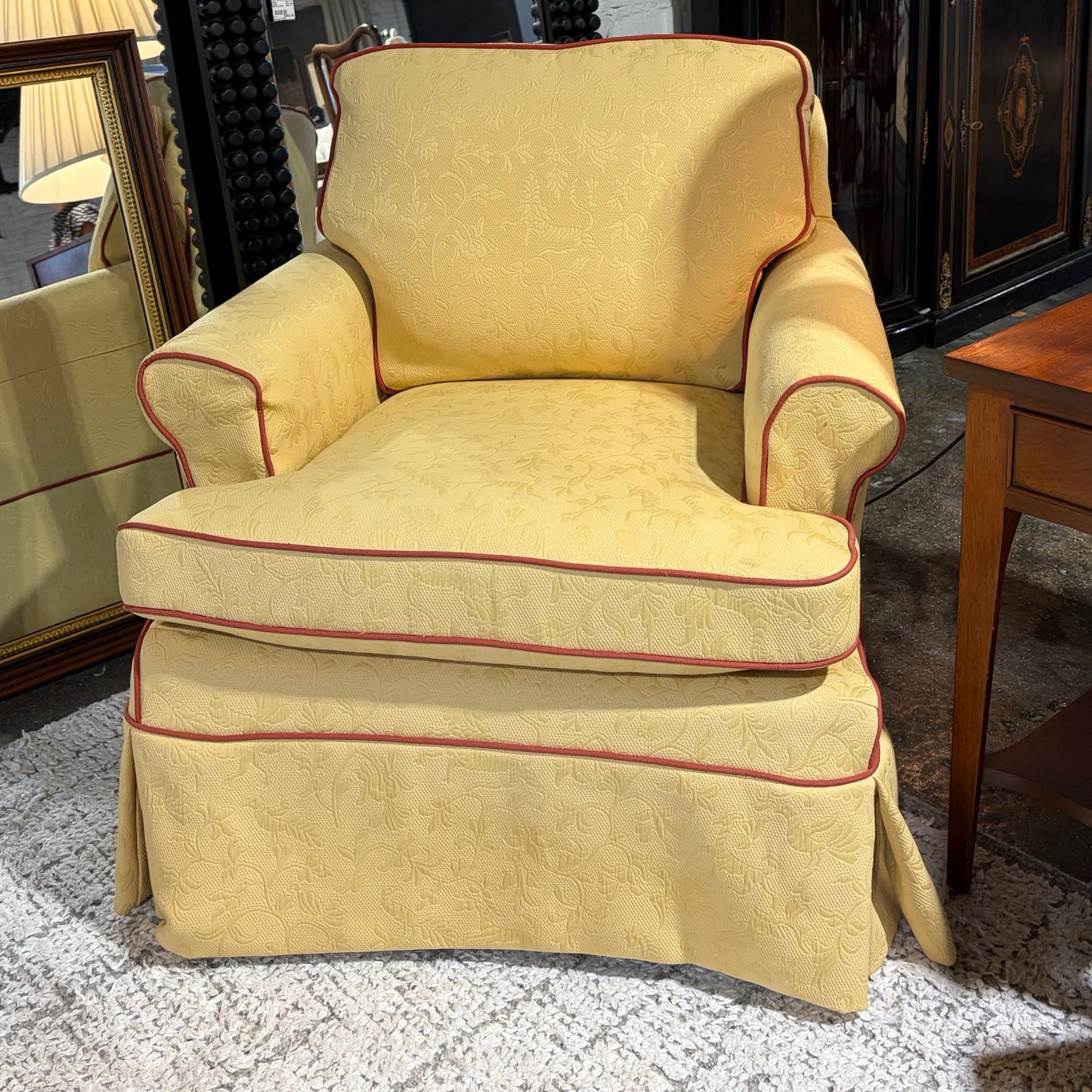 Slipcovered Chair, Yellow Damask w/Contrast Welt, 31"W x 34"D x 29.5"H