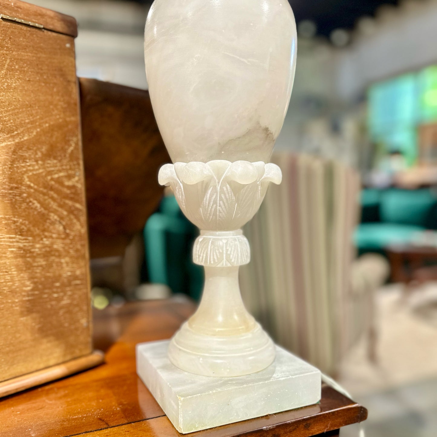 Italian White Alabaster Table Lamp, 31.5" H x 19" Dia