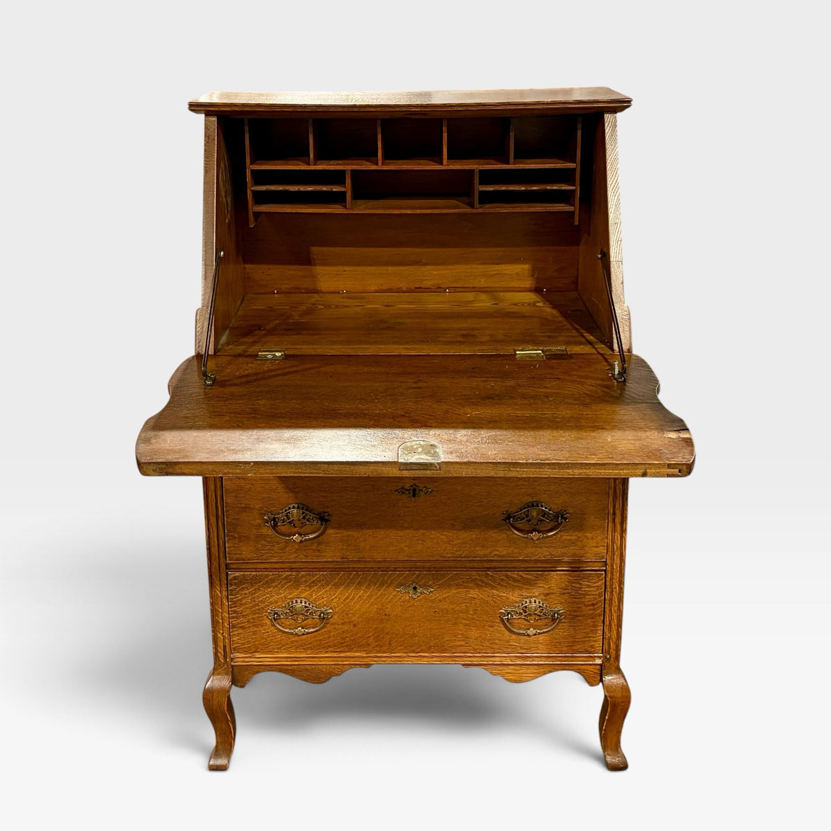 VTG Drop-front Secretary Desk, Oak,  27.5"W x 15"D x 43.25"H