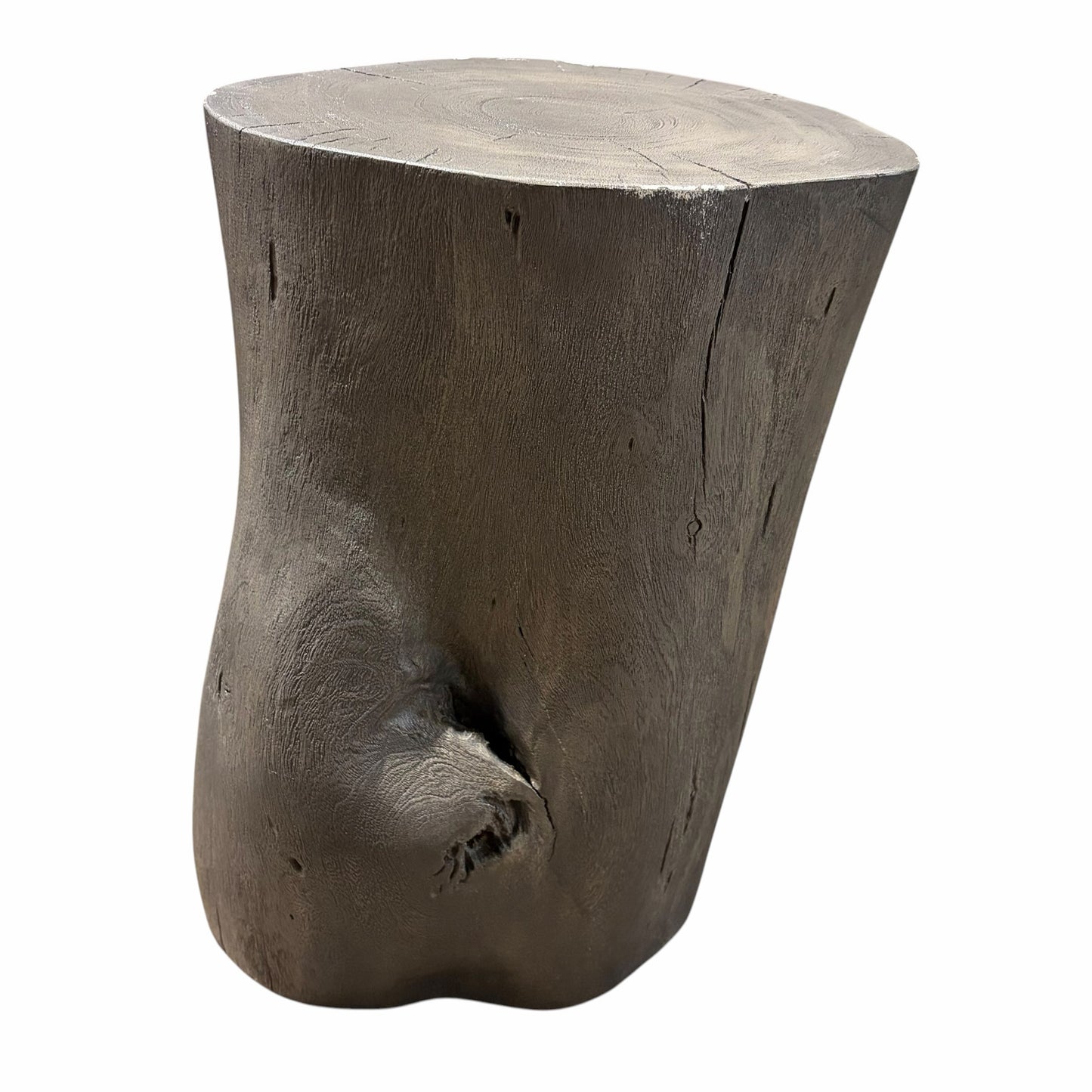 Urbia Solid Wood Stump Stool, Sandblasted Grey,  AS IS, 13"Dia x 16.5"H
