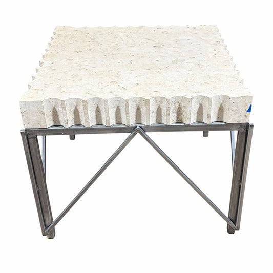 Travertine Side Table w/ Scalloped Edge, 26"W x 26"D x 21.25"H
